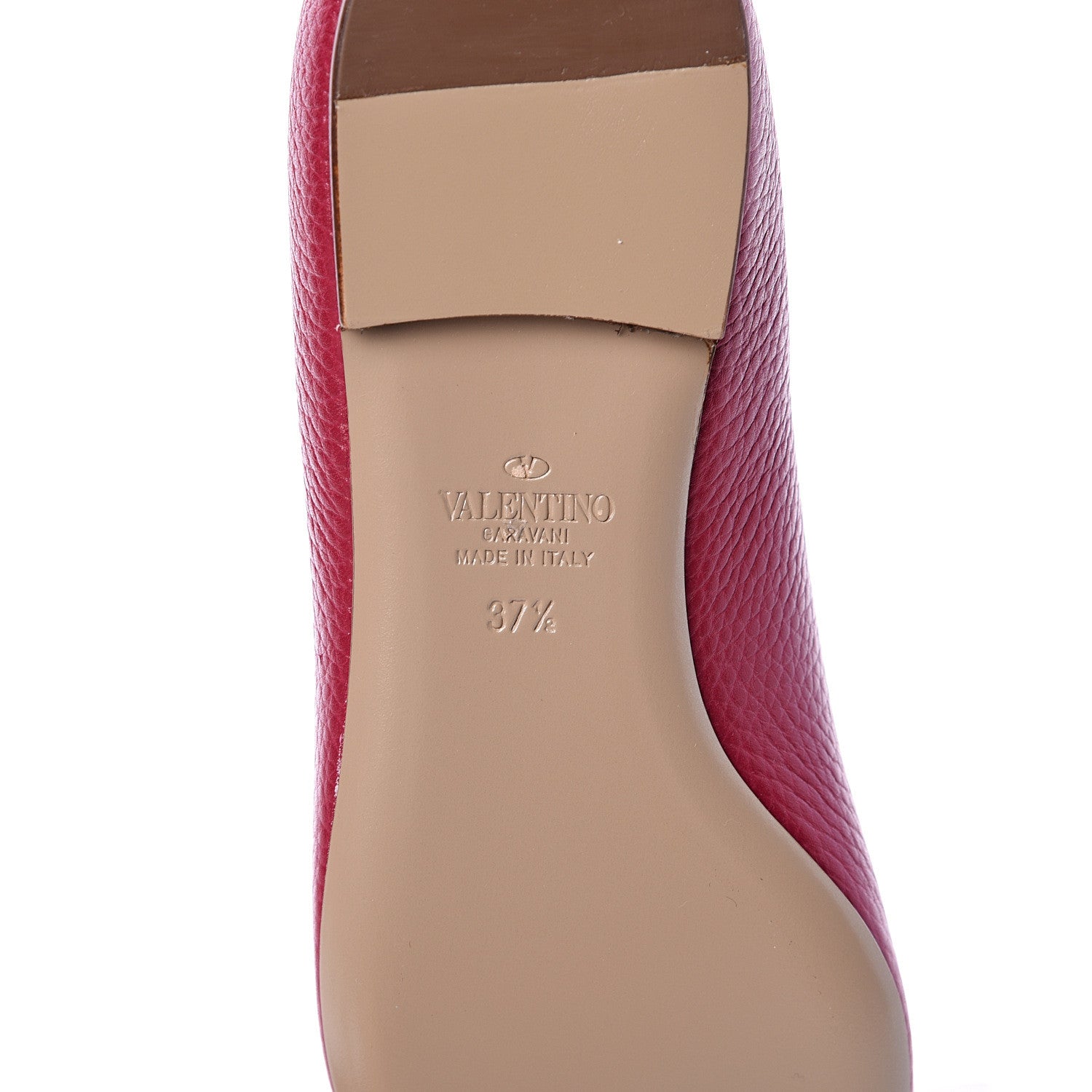 Valentino Garavani Pebbled Calfskin Rockstud Ankle Strap Ballerina Flats 37.5 Raspberry 6 of 8