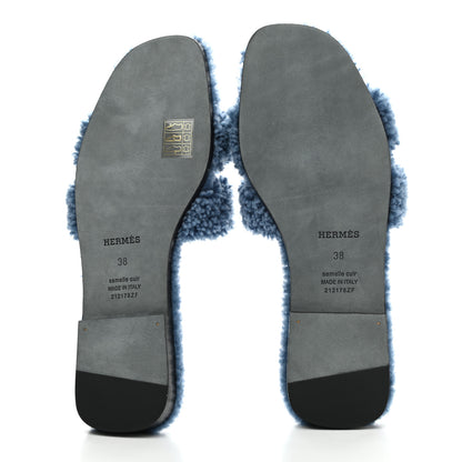 Hermes Woolskin Oran Sandals 38 Bleu 5 of 8