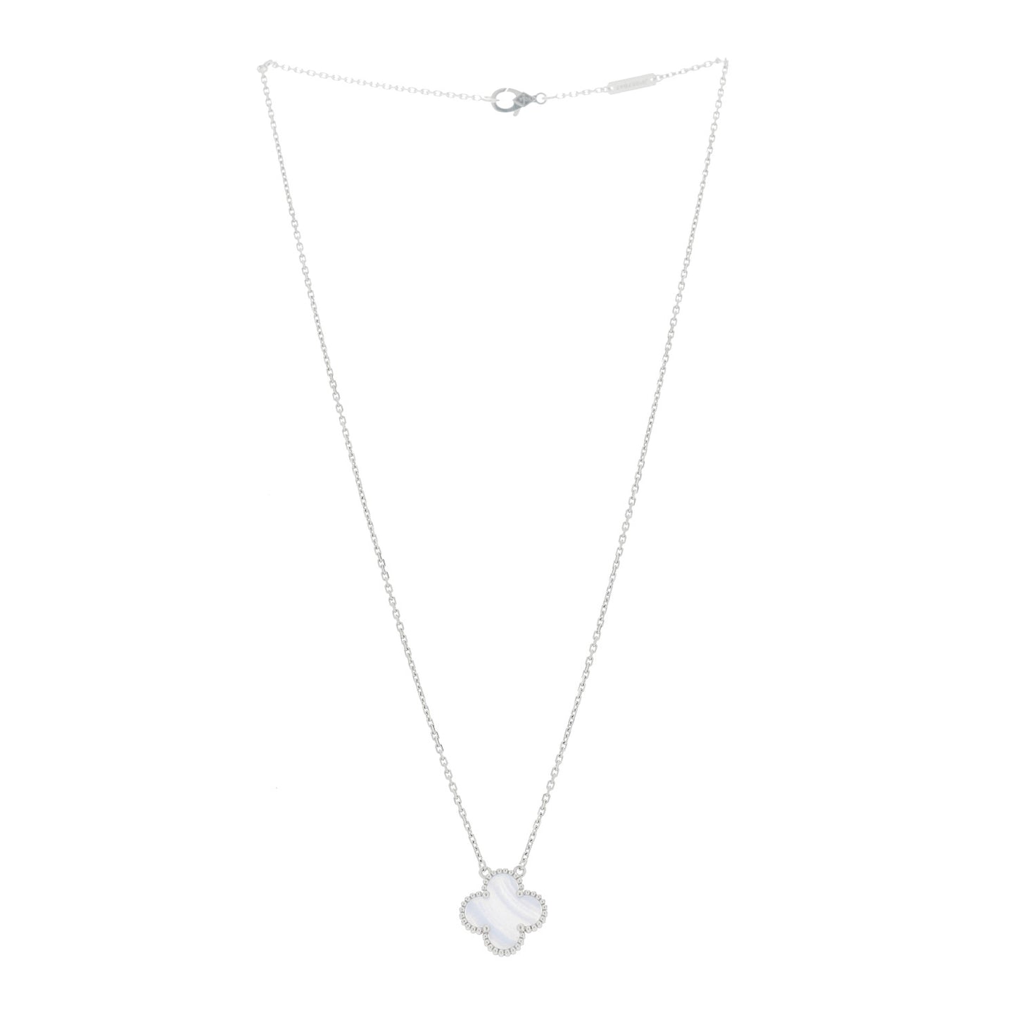18k White Gold Chalcedony Vintage Alhambra Pendant Necklace