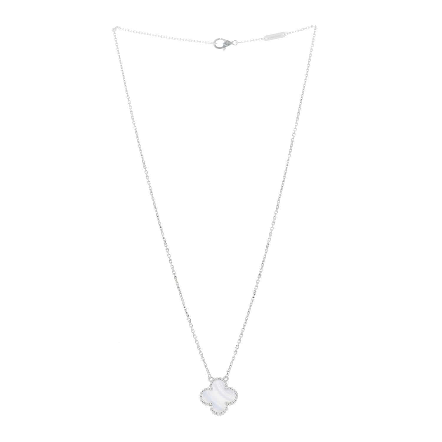 Van Cleef & Arpels 18k White Gold Chalcedony Vintage Alhambra Pendant Necklace 3 of 5