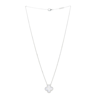 Van Cleef & Arpels 18k White Gold Chalcedony Vintage Alhambra Pendant Necklace 3 of 5