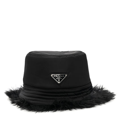 Prada Nylon Alpaca Triangle Womens Bucket Hat M Black 3 of 8