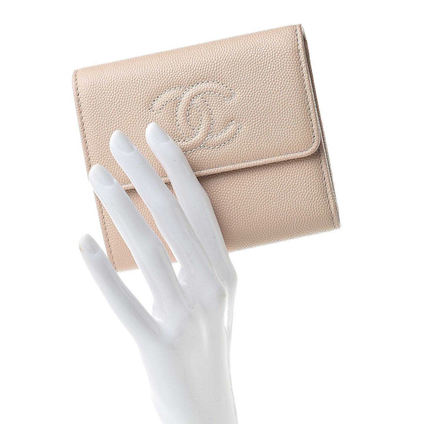 Caviar Timeless CC Compact Flap Wallet Beige