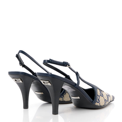 Gucci GG Monogram Malaga Kid Crystal Square G 75mm Slingback Pumps 35.5 Beige Blue 4 of 9