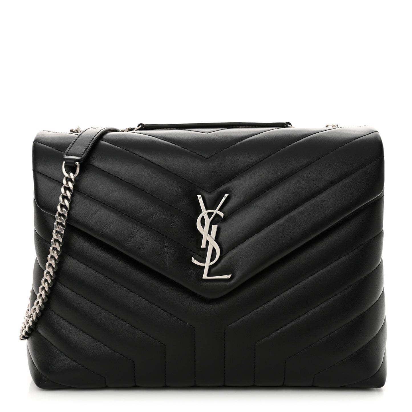 Calfskin Y Quilted Monogram Medium Loulou Chain Satchel Black
