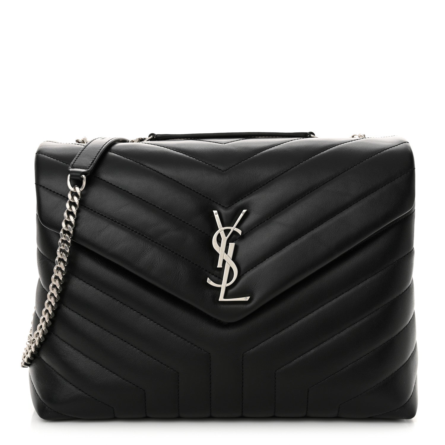 Saint Laurent Calfskin Y Quilted Monogram Medium Loulou Chain Satchel Black 1 of 10