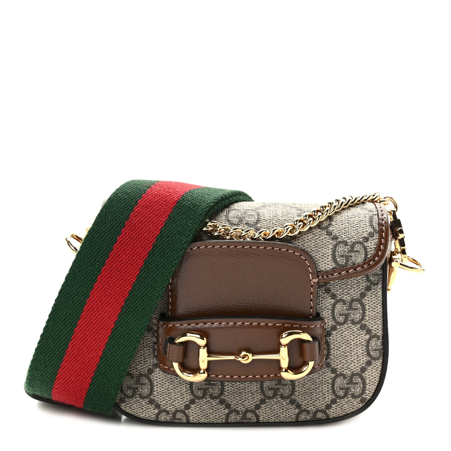 Gucci GG Supreme Monogram Azalea Calfskin Web Horsebit 1955 Wallet On Strap Beige Ebony Brown Sugar 1 of 9