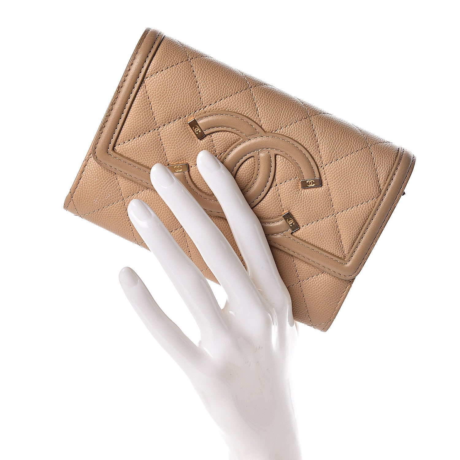 Chanel Caviar Quilted Medium Filigree Flap Wallet Beige 2 of 13
