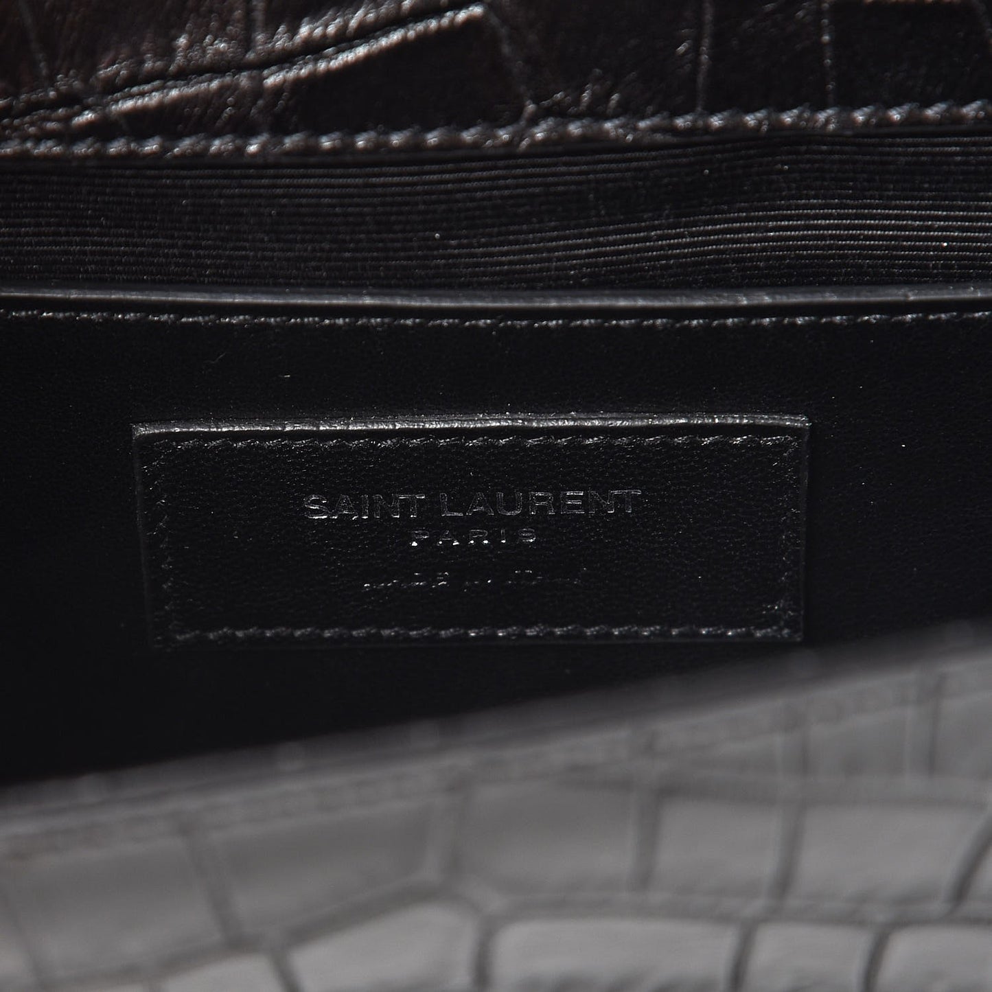 Calfskin Crocodile Embossed Classic Kate Monogram Clutch Black