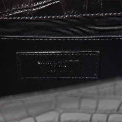 Saint Laurent Calfskin Crocodile Embossed Classic Kate Monogram Clutch Black 6 of 7