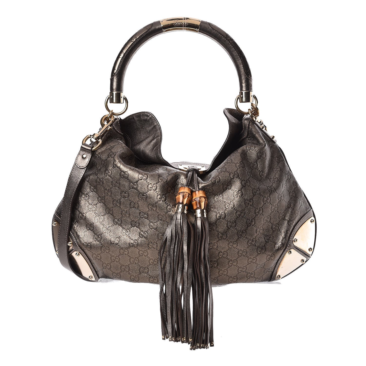Gucci Metallic Guccissima Large Indy Top Handle Hobo Pewter 1 of 25