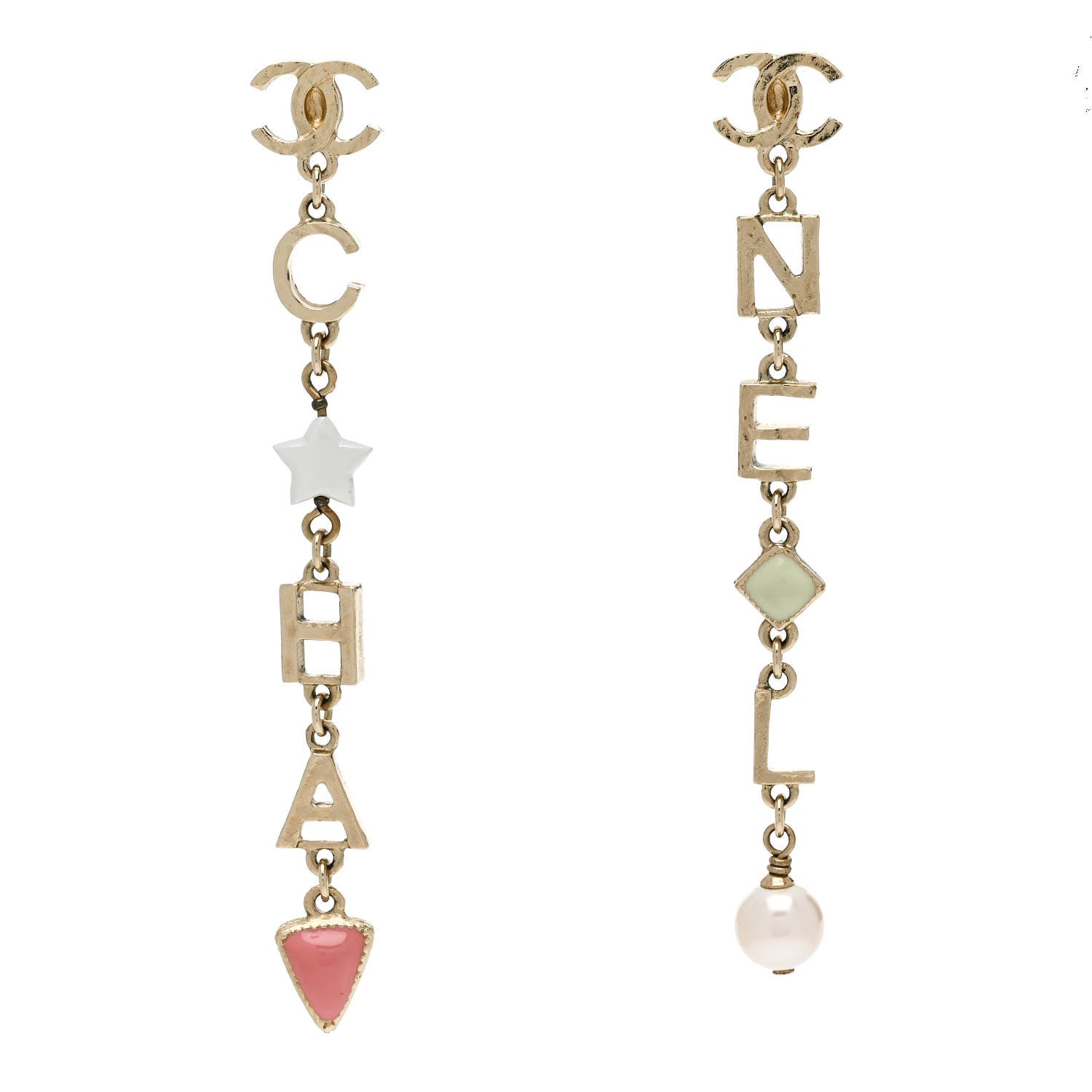 Chanel Enamel Pearl CC Cha-Nel Drop Earrings Gold 1 of 5