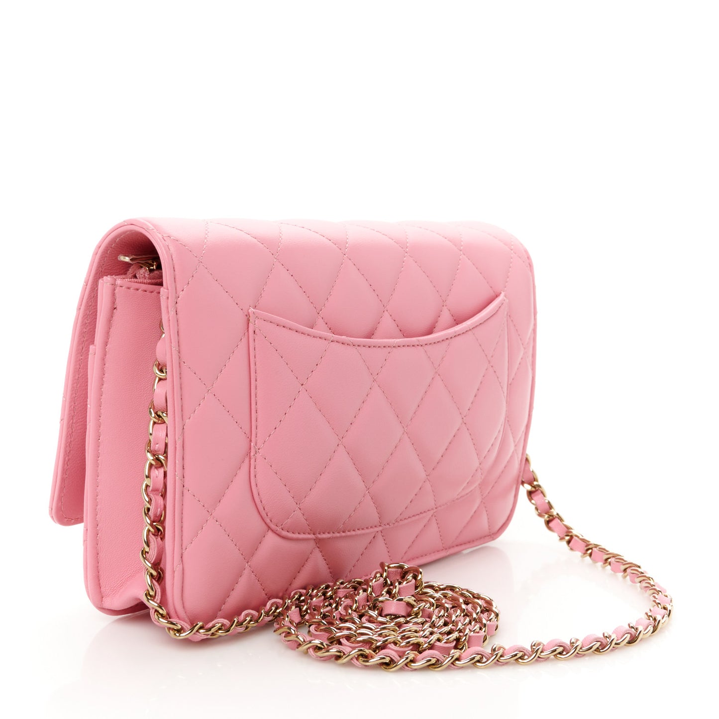 Lambskin Quilted Wallet On Chain WOC Pink