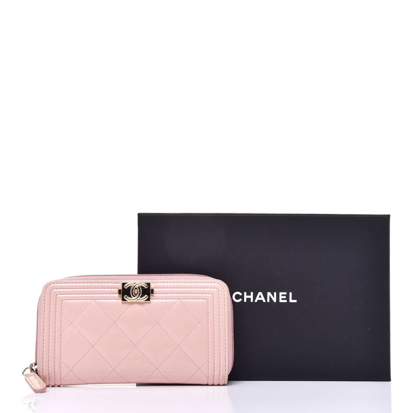 Patent Quilted Small Boy Zip Around Wallet Light Pink