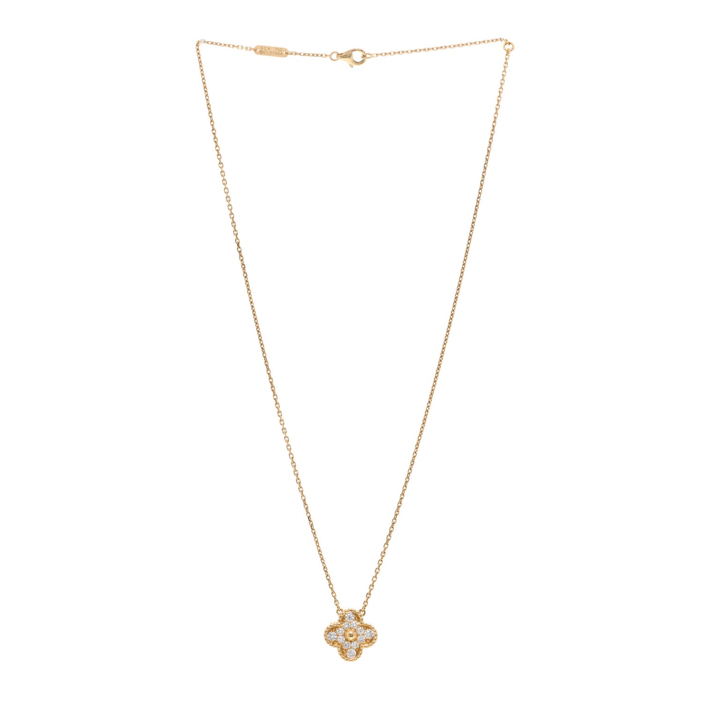 18K Yellow Gold Diamond Vintage Alhambra Pendant Necklace