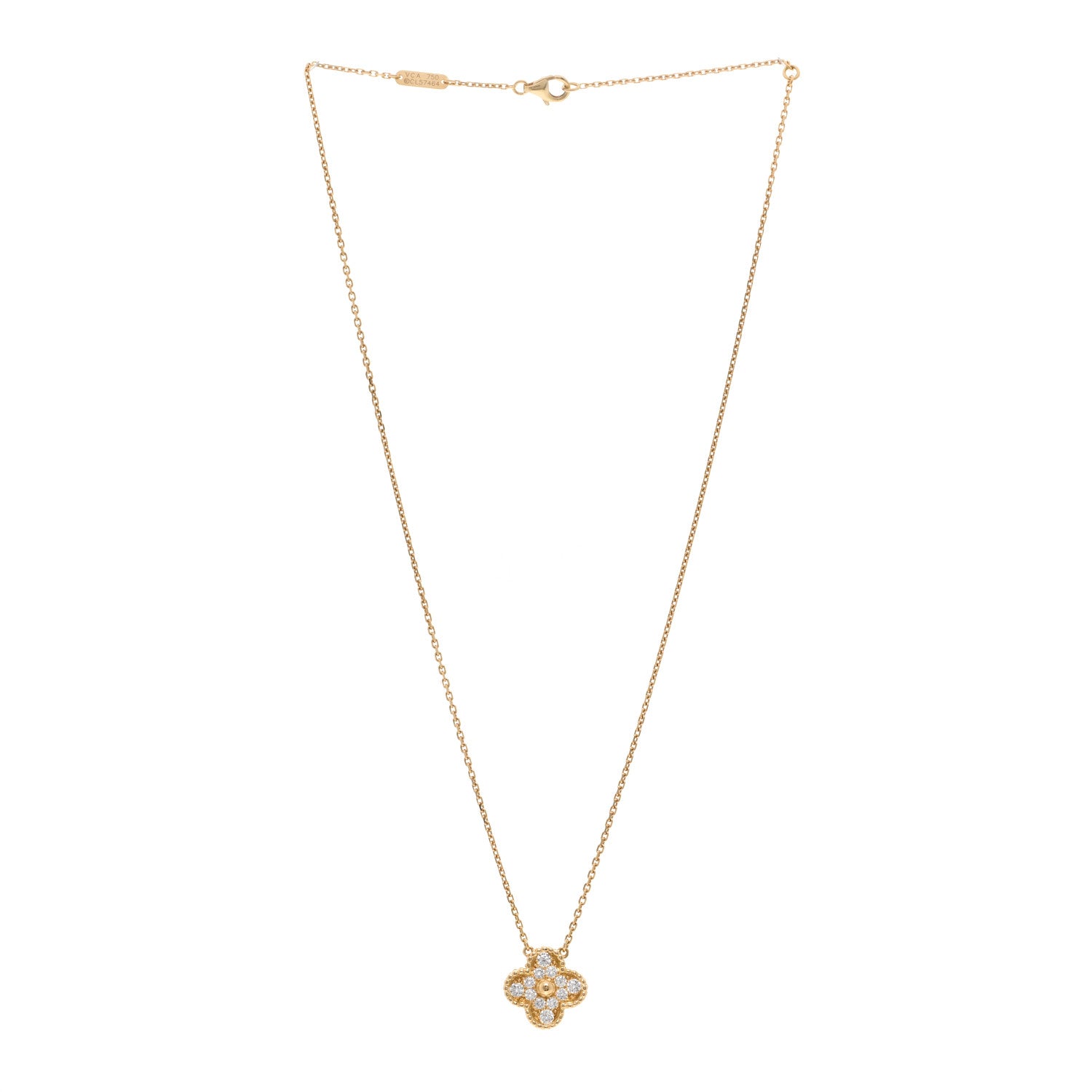 Van Cleef & Arpels 18K Yellow Gold Diamond Vintage Alhambra Pendant Necklace 3 of 4