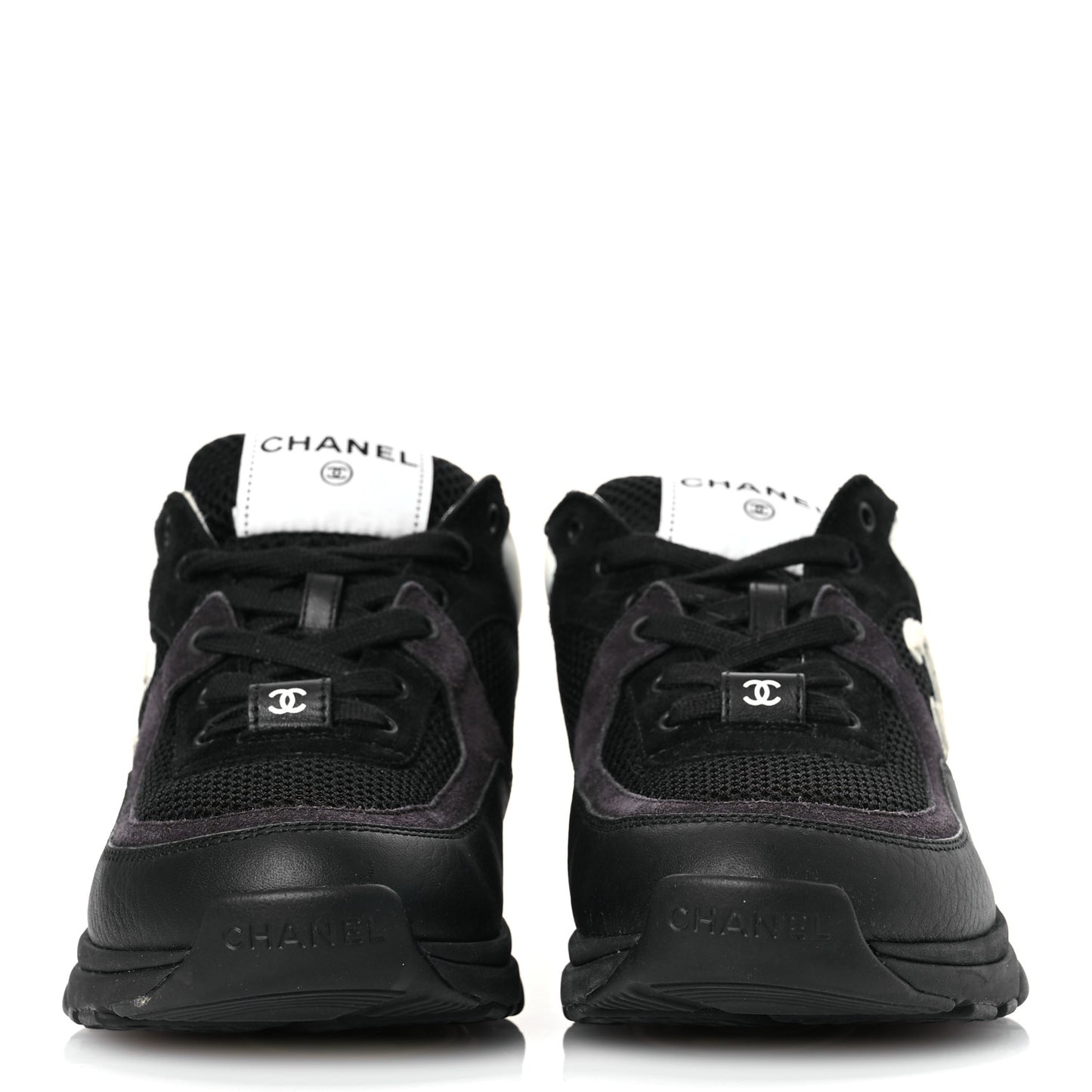 Mesh Suede Grained Calfskin Womens CC Sneakers 37 Black White