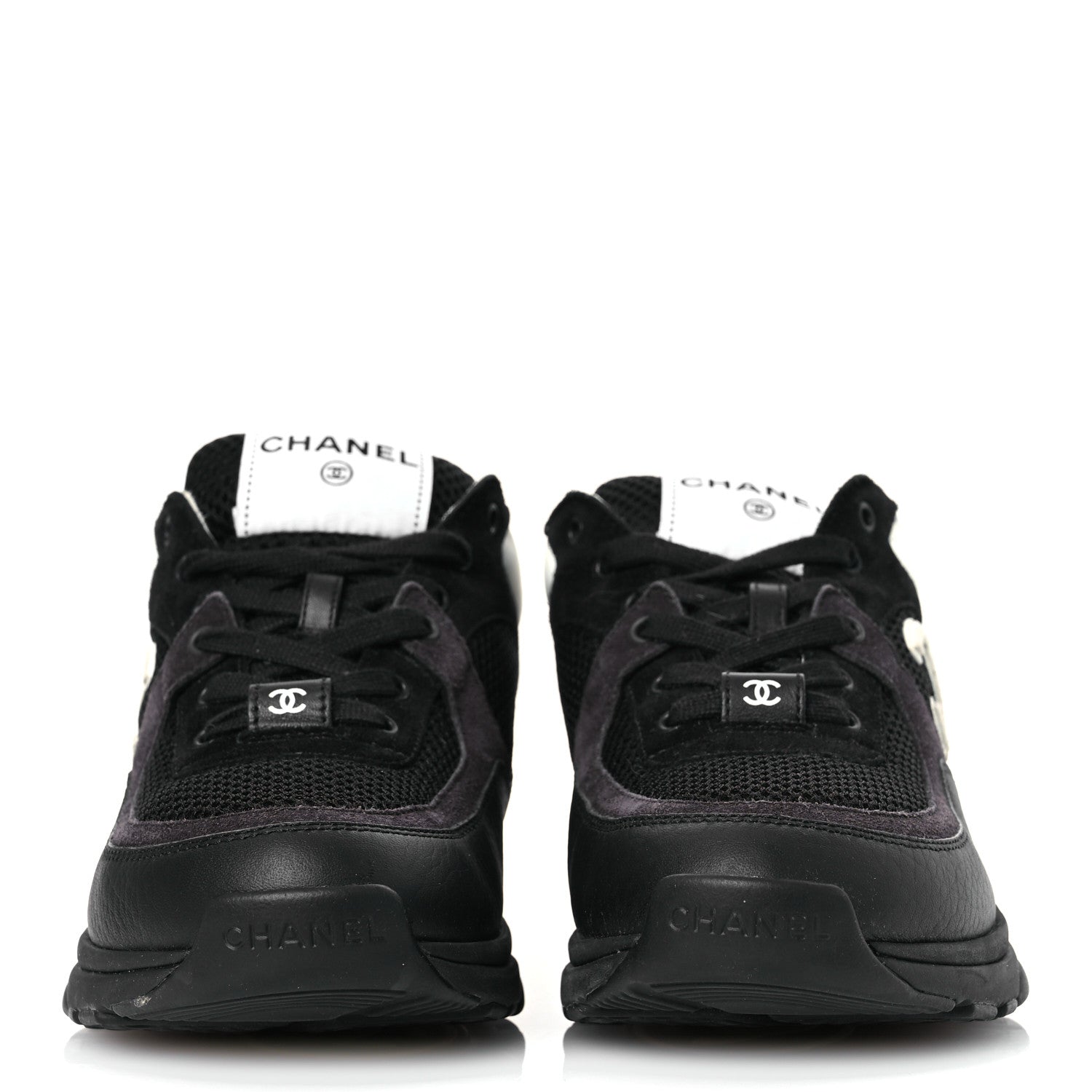 Chanel Mesh Suede Grained Calfskin Womens CC Sneakers 37 Black White 3 of 11