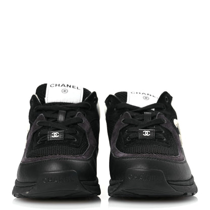 Chanel Mesh Suede Grained Calfskin Womens CC Sneakers 37 Black White 3 of 11
