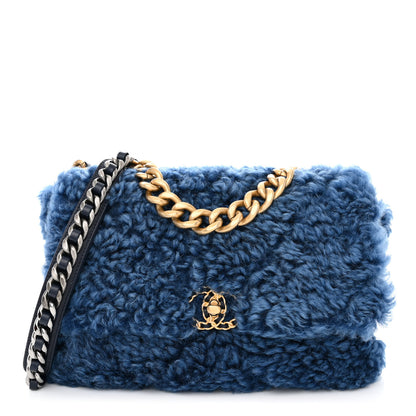 Chanel Shearling Sheepskin Large Chanel 19 Flap Blue 1 of 10