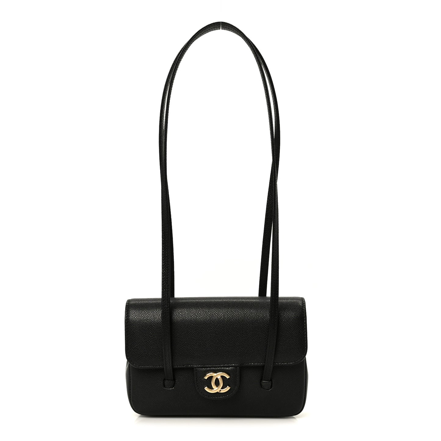 Shiny Caviar Mini Preppy Coco Shoulder Bag Black