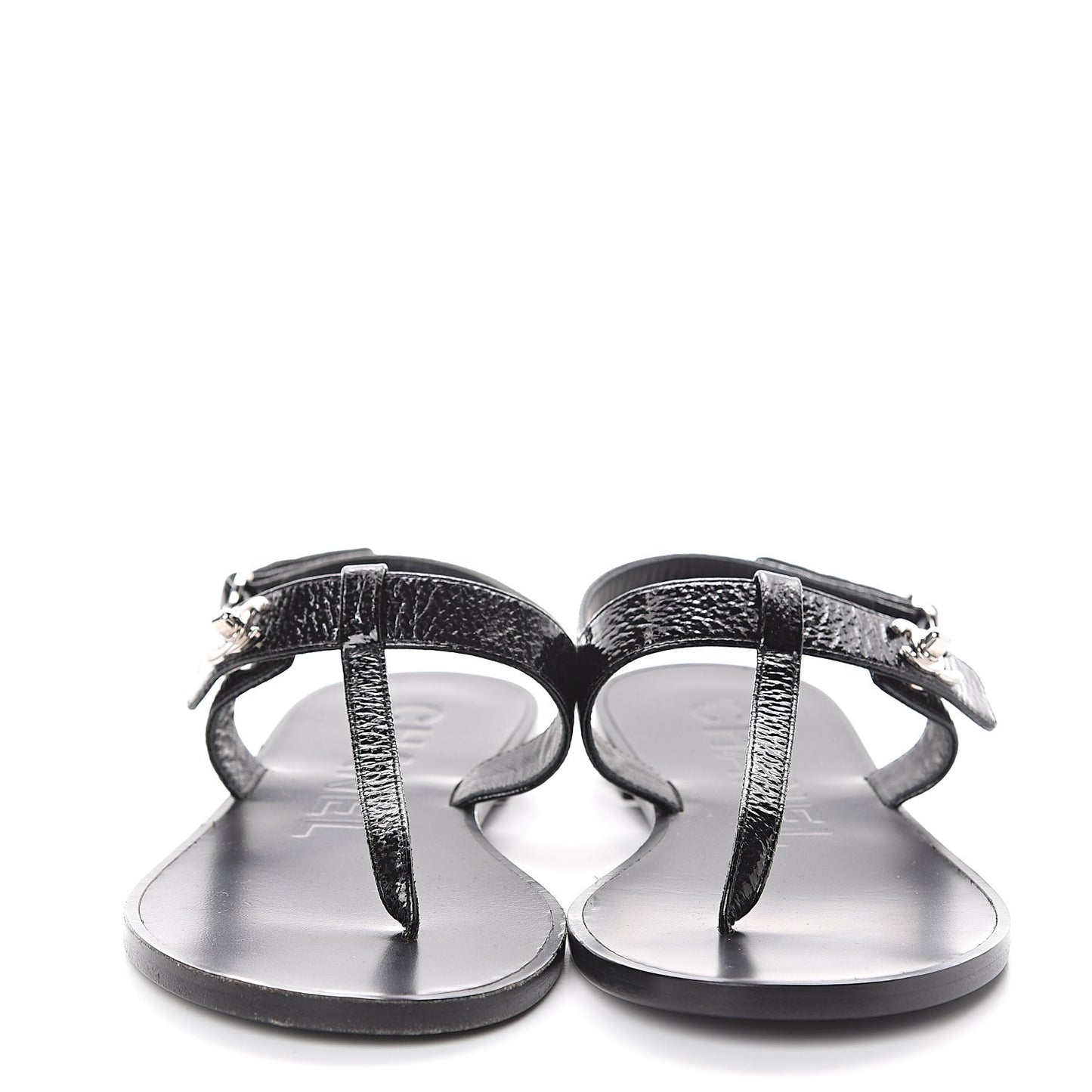 Patent Goatskin CC Thong Sandals 36.5 Black