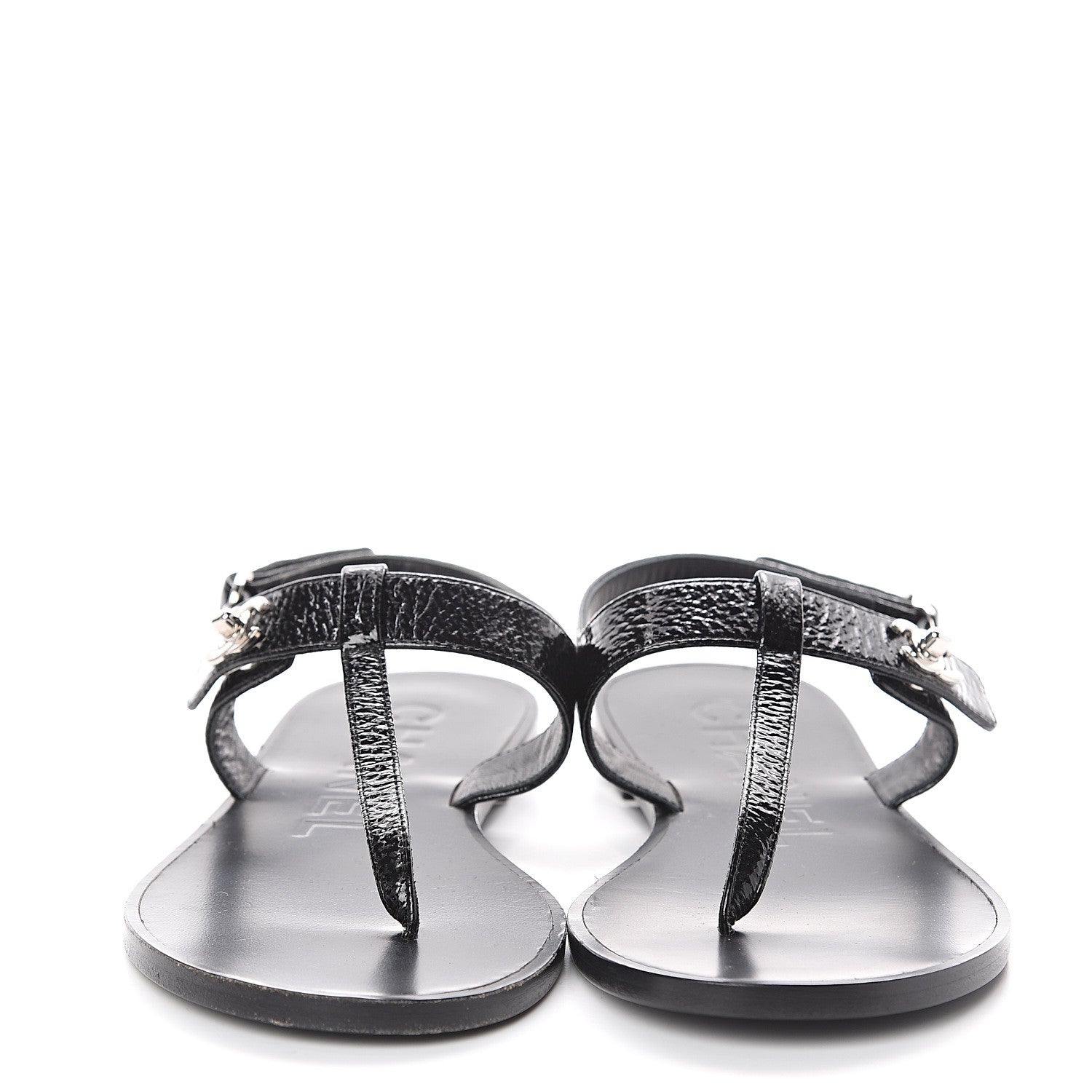 Chanel Patent Goatskin CC Thong Sandals 36.5 Black 2 of 7