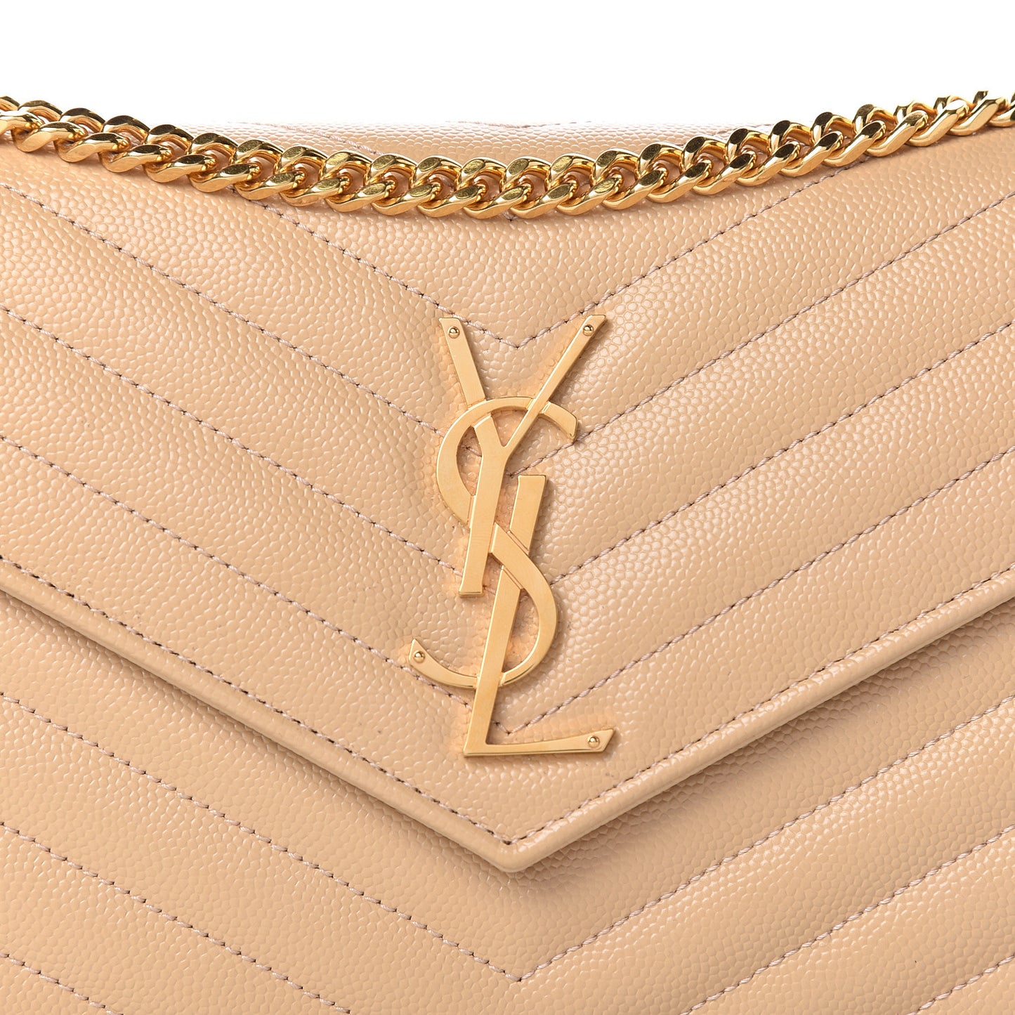 Grain De Poudre Matelasse Chevron Monogram Chain Wallet Nude Powder
