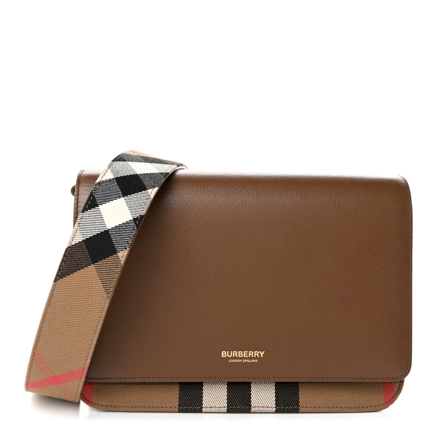 Burberry Derby Calfskin House Check Mackford Crossbody Bag Brown 1 of 11