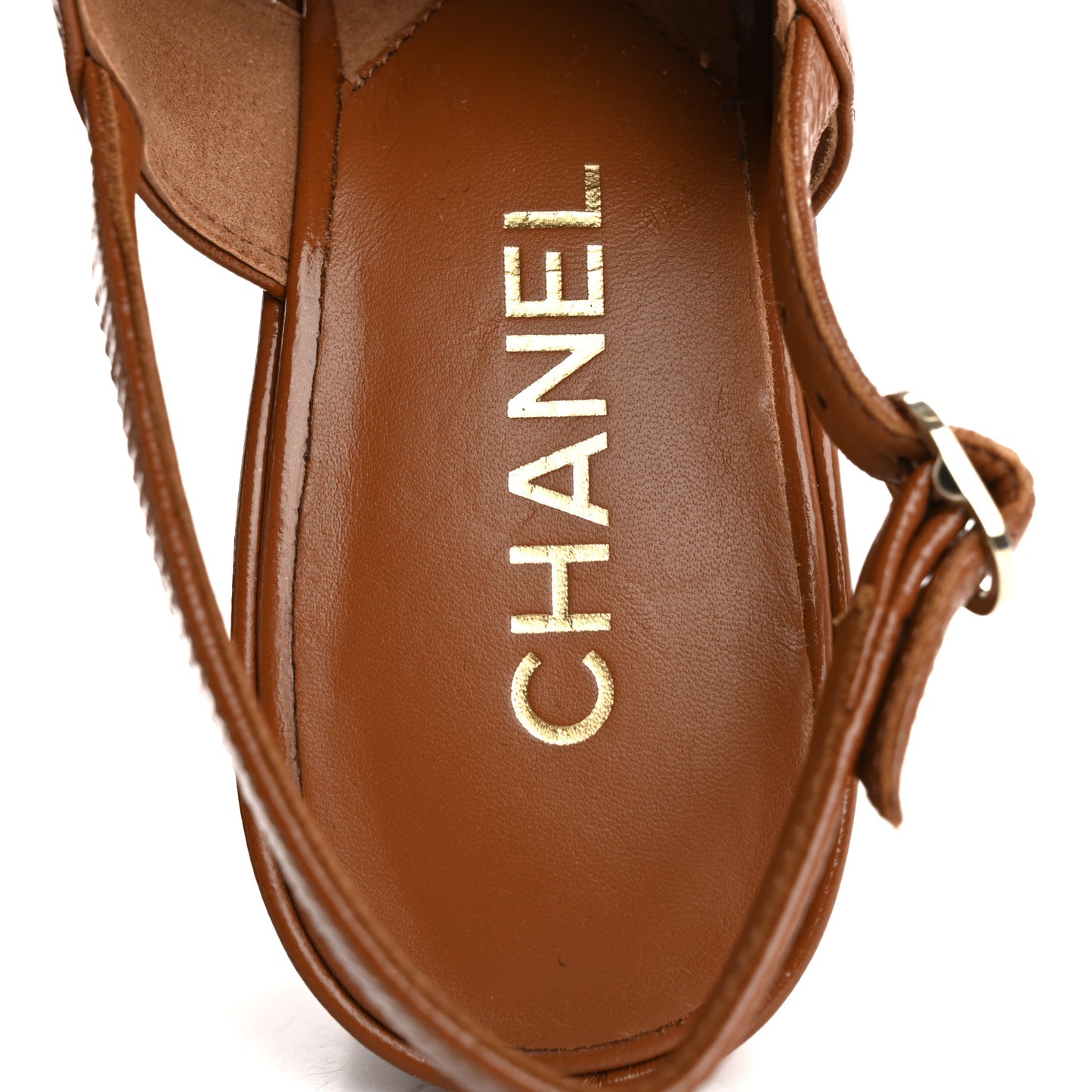 Crumpled Patent Lambskin Platform Sandals 37.5 Light Brown