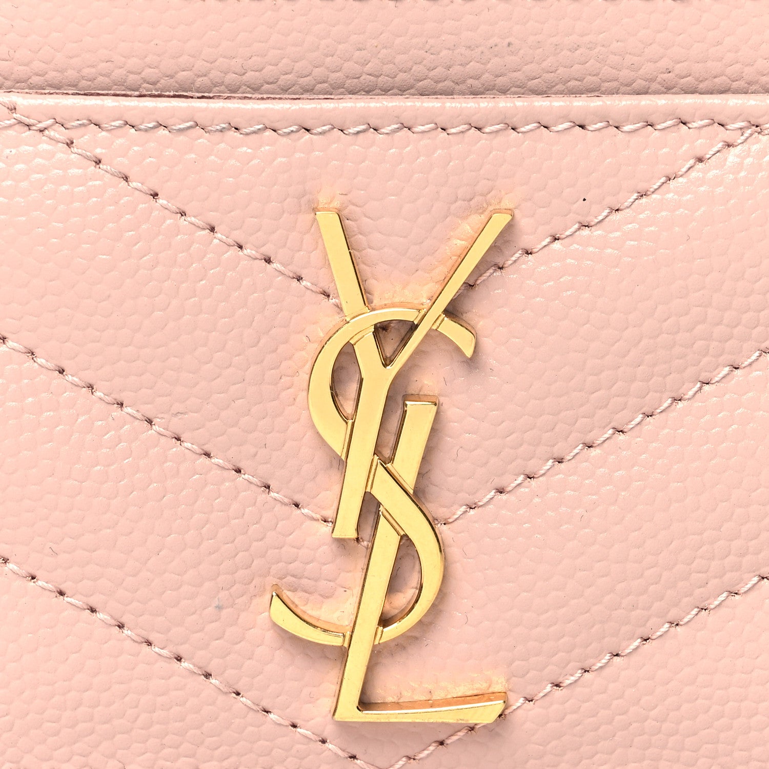 Saint Laurent Grain De Poudre Matelasse Chevron Monogram Credit Card Case Pale Pink 8 of 11
