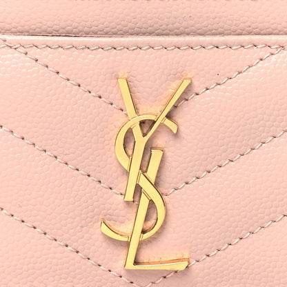 Saint Laurent Grain De Poudre Matelasse Chevron Monogram Credit Card Case Pale Pink 8 of 11