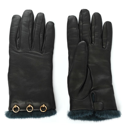 Hermes Lambskin Mink Gloves 8 Black 1 of 4