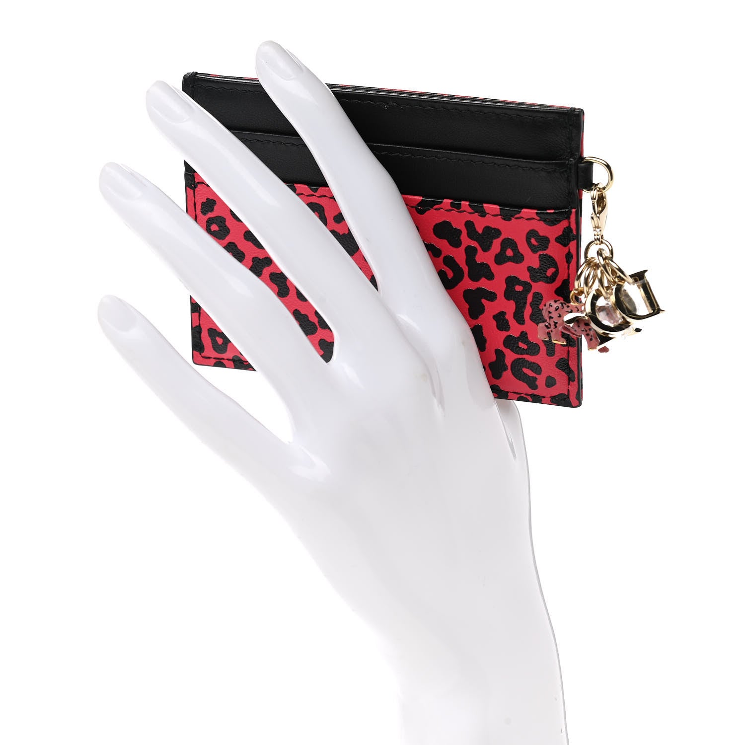 Christian Dior Calfskin Leopard Print Card Holder Pink Black 2 of 9