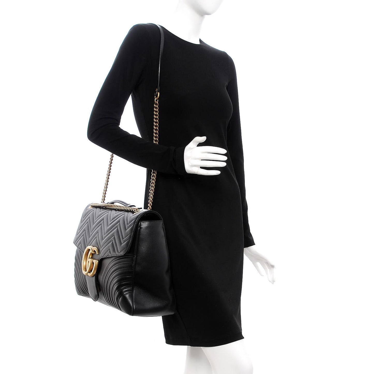 Calfskin Matelasse Maxi GG Marmont Top Handle Shoulder Bag Black