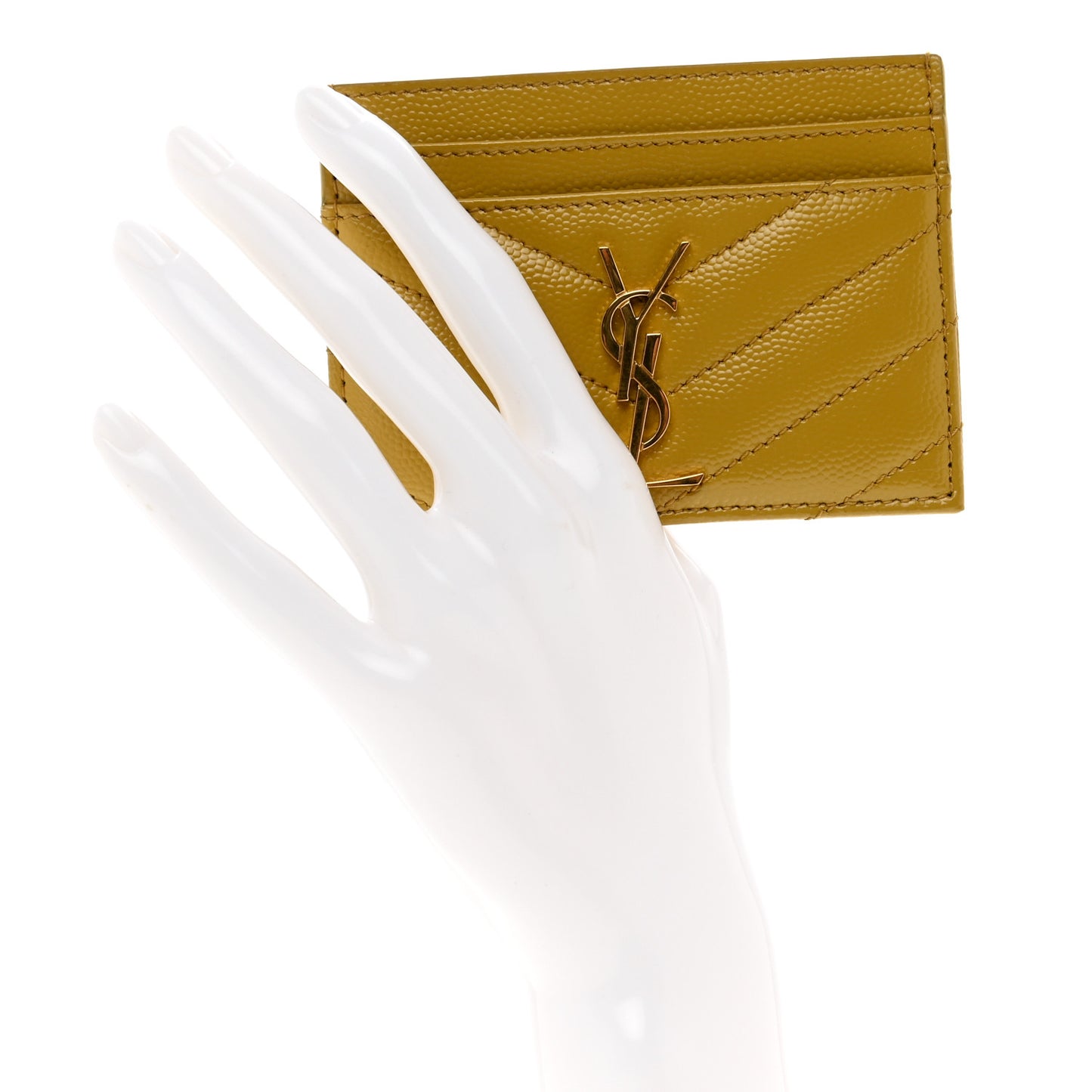 Grain De Poudre Matelasse Chevron Monogram Credit Card Case Light Chartreuse