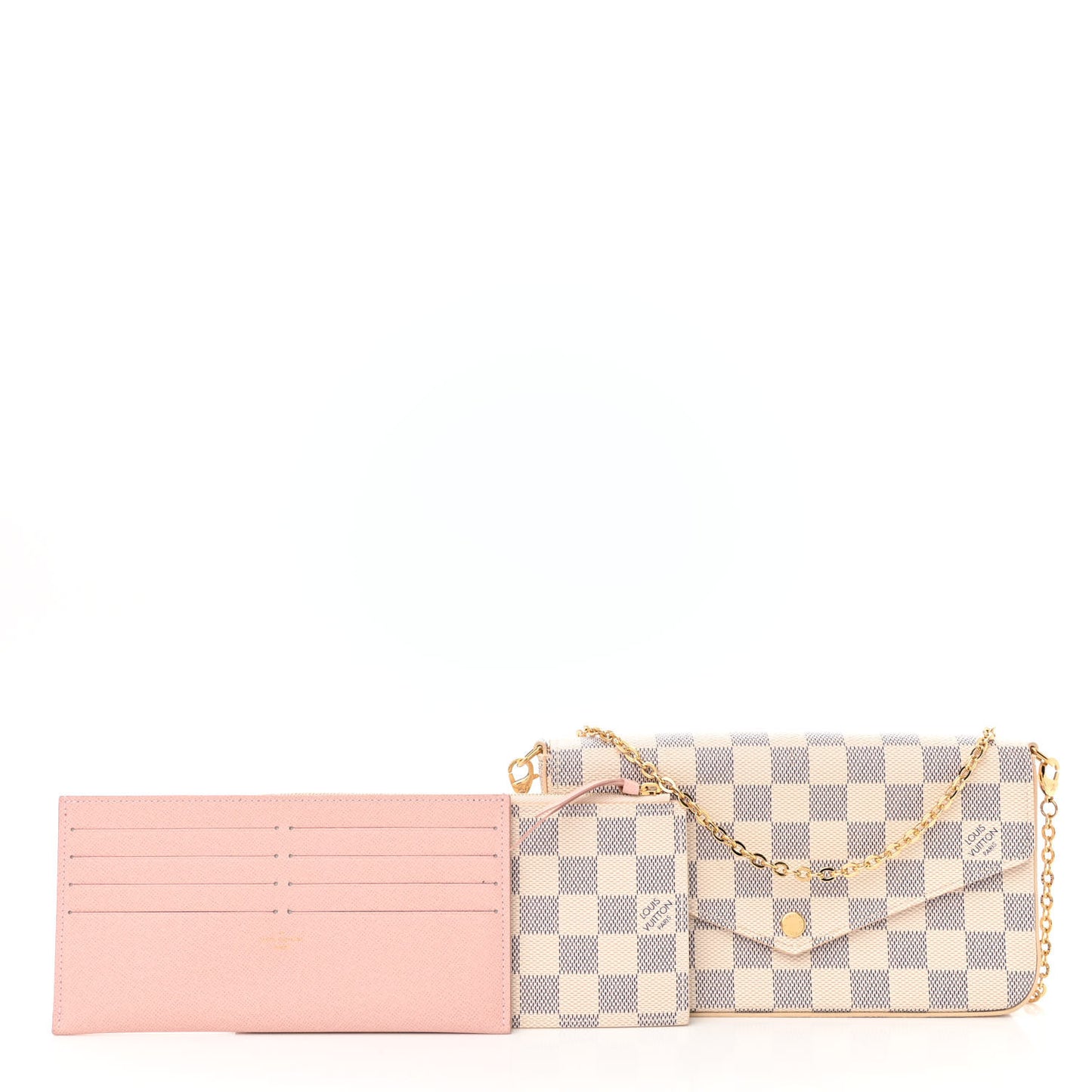Damier Azur Pochette Felicie Chain Wallet Rose Ballerine