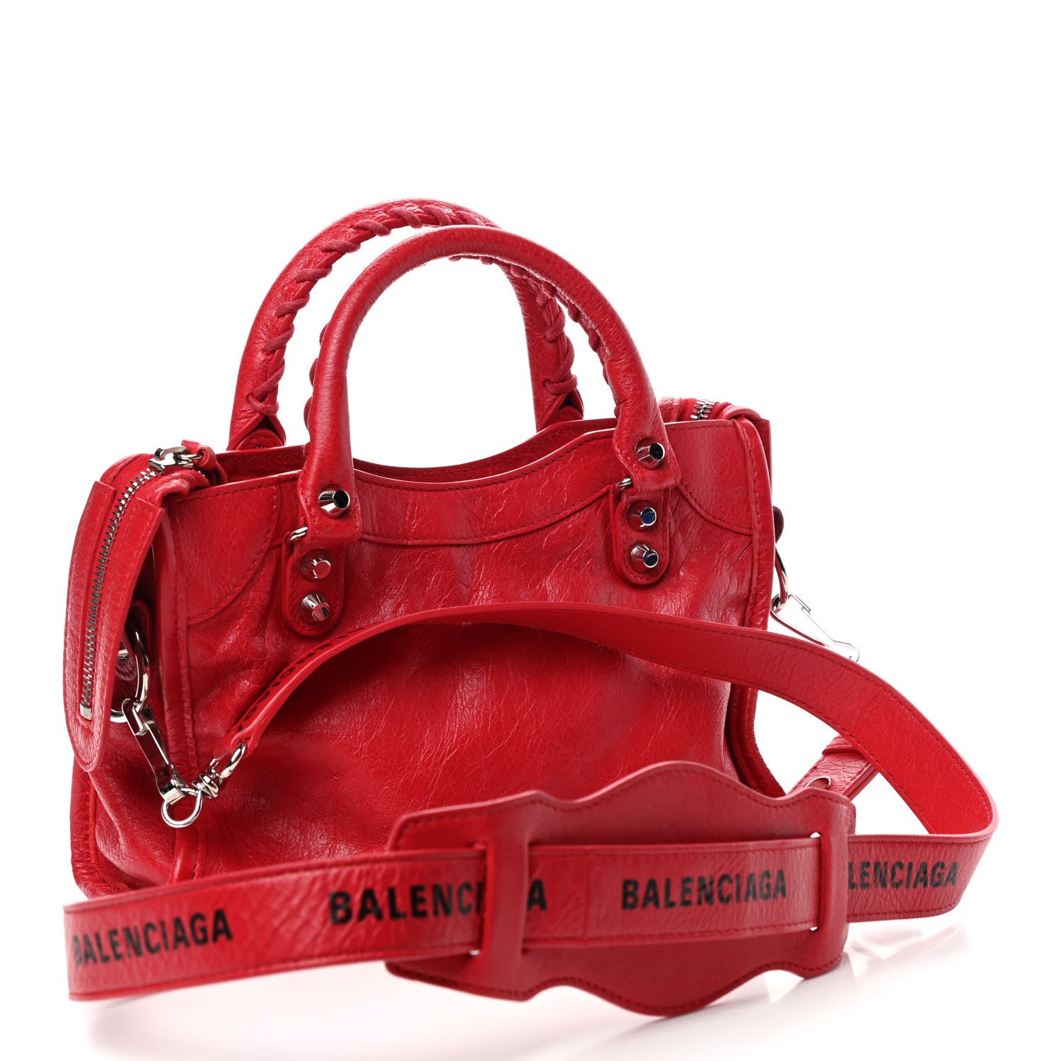 Balenciaga Agneau Classic Silver Hardware Mini City Logo Strap Red Black 2 of 4