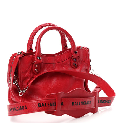 Balenciaga Agneau Classic Silver Hardware Mini City Logo Strap Red Black 2 of 4