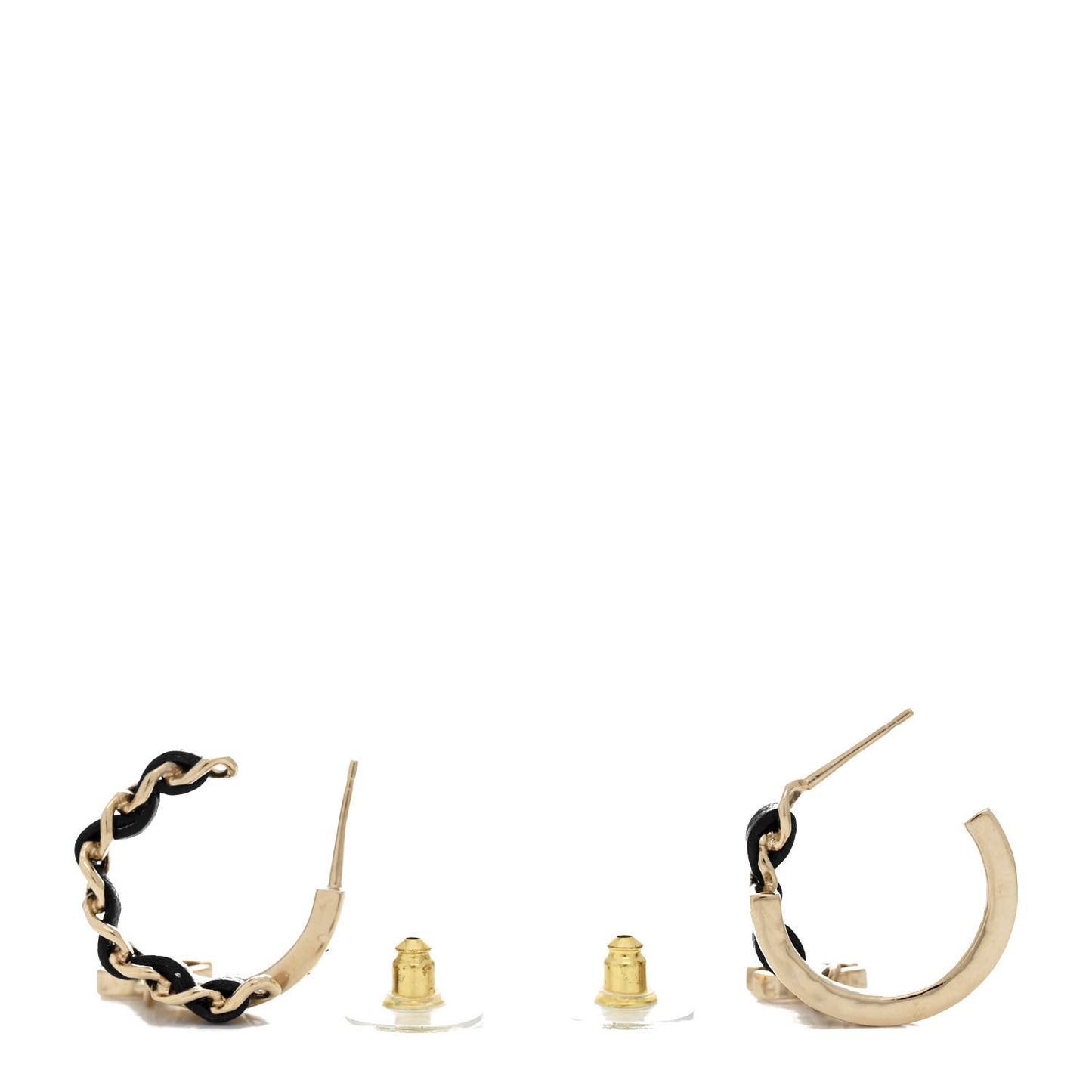 Metal Lambskin CC Chain Hoop Earrings Gold Black