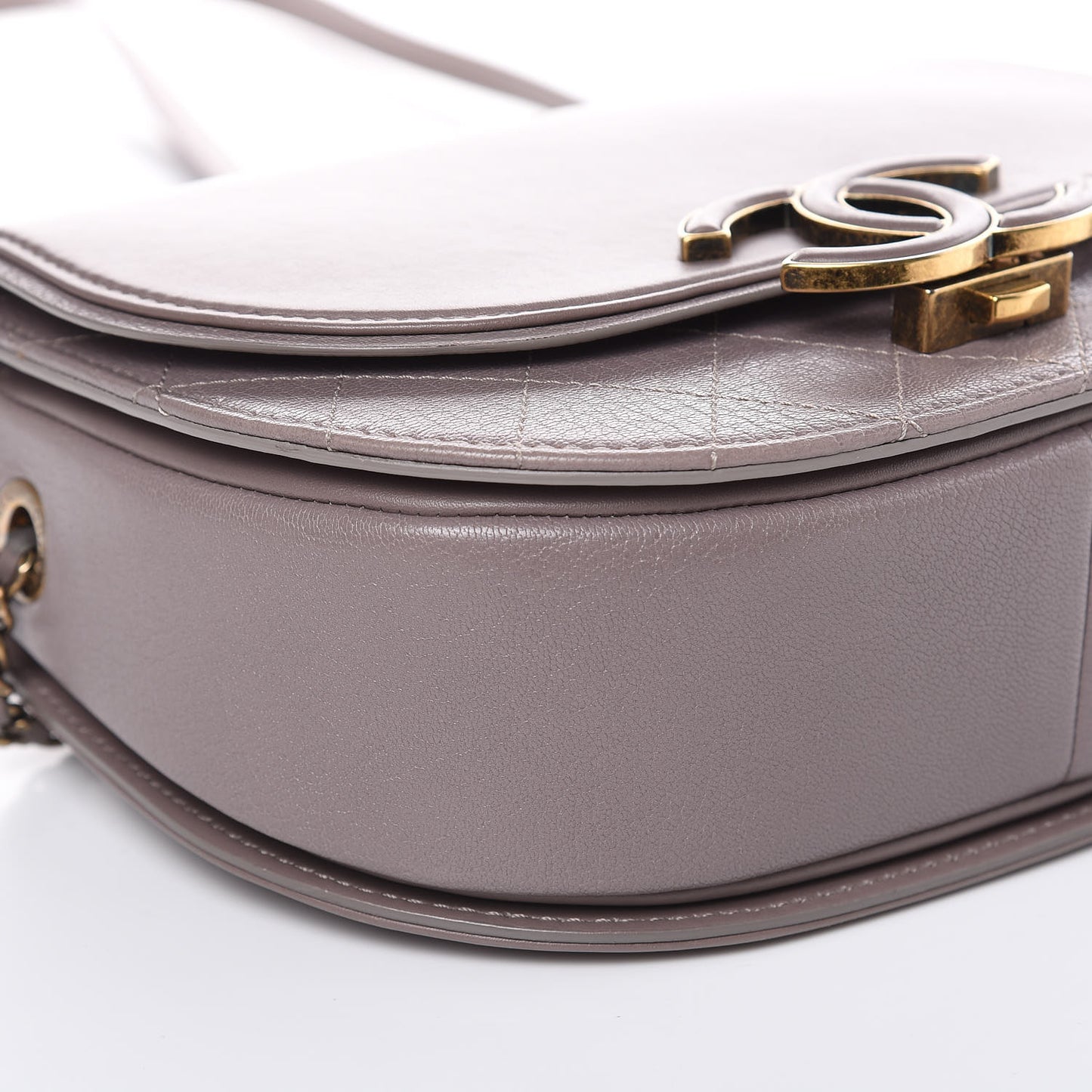 Shiny Calfskin Goatskin Quilted Small Coco Curve Messenger Flap Grey