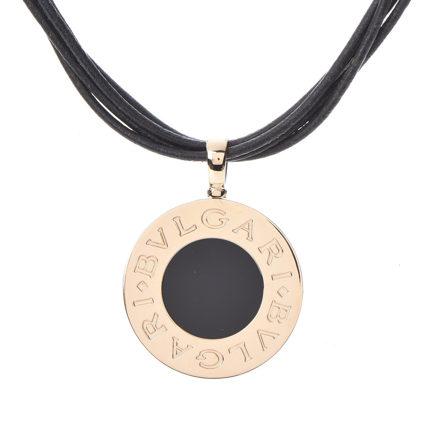 Stainless Steel 18K Yellow Gold Onyx BVLGARI BVLGARI Cord Pendant Necklace