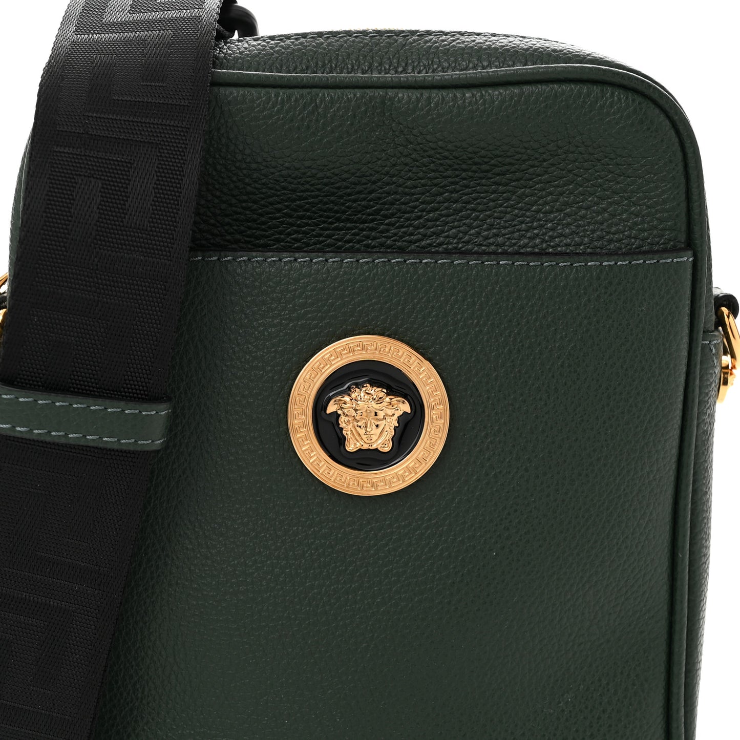 Grained Calfskin Small Medusa Messenger Bag Green