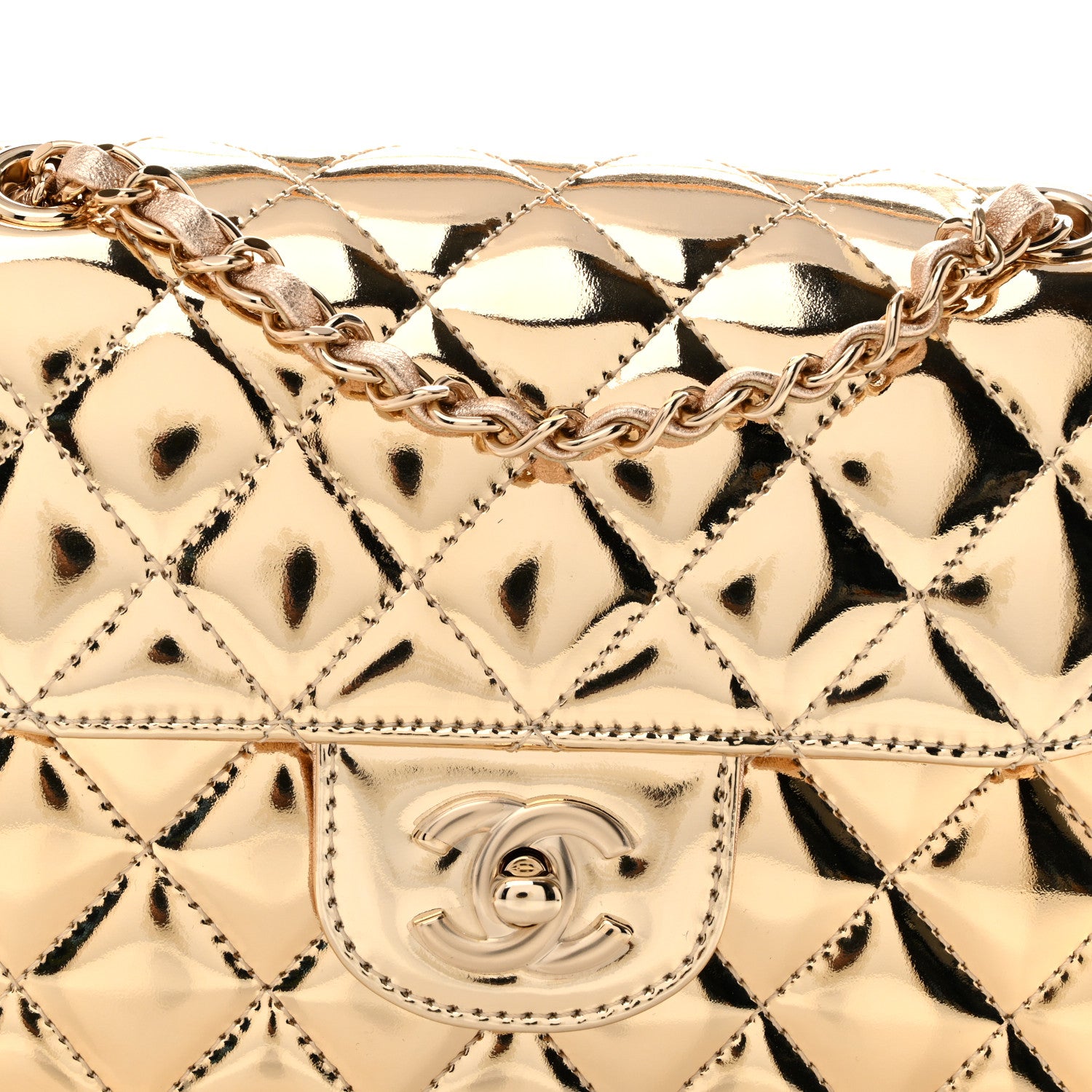 Chanel Mirror Calfskin Metallic Calfskin Quilted Hollywood Boulevard Mini Flap With Star Coin Purse Gold 9 of 12