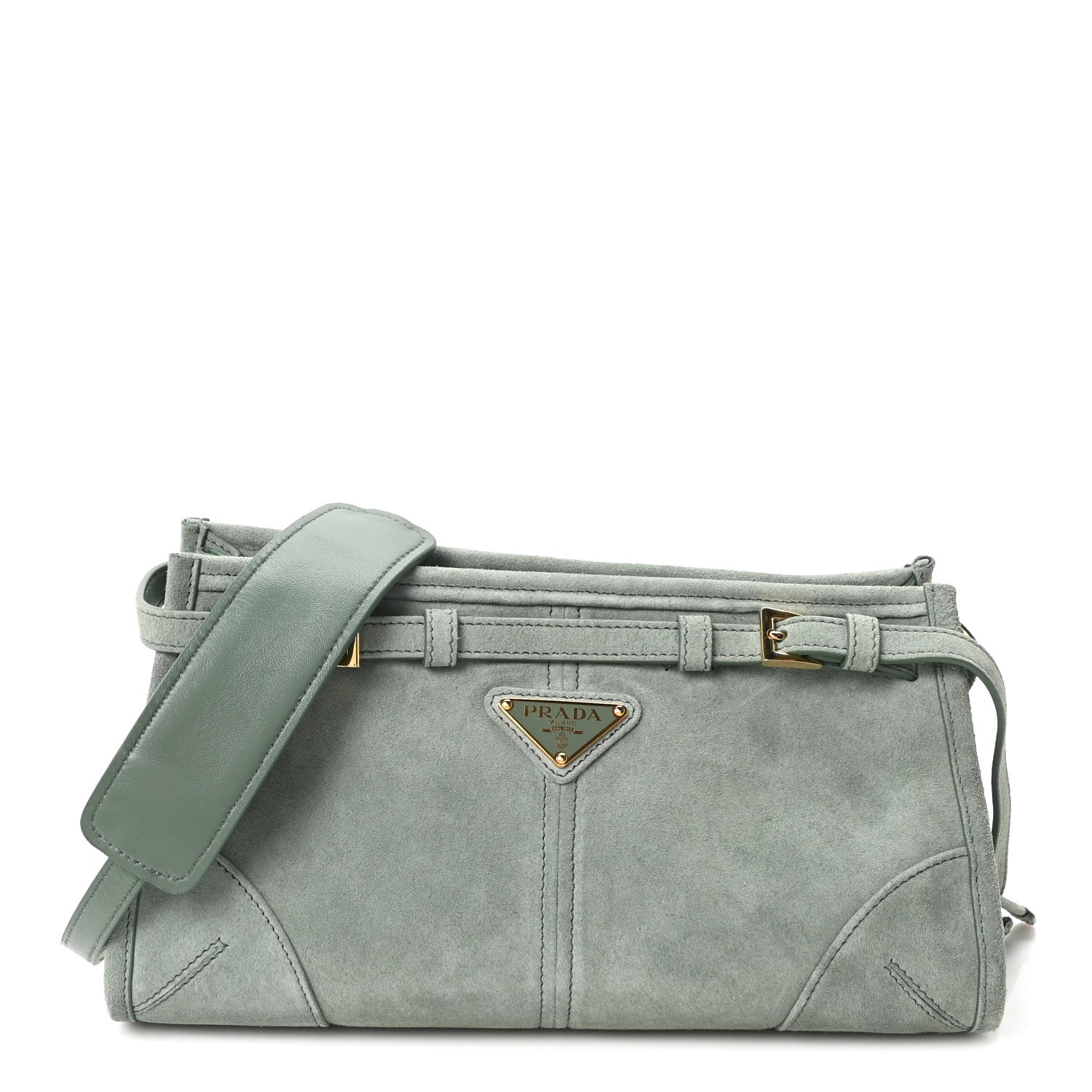 Prada Scamosciato Triangle Small Bonnie Shoulder Bag Salvia 1 of 9