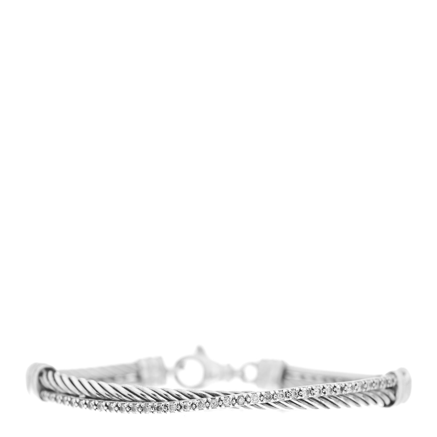 Sterling Silver 14K White Gold Diamond 3mm Crossover Bracelet
