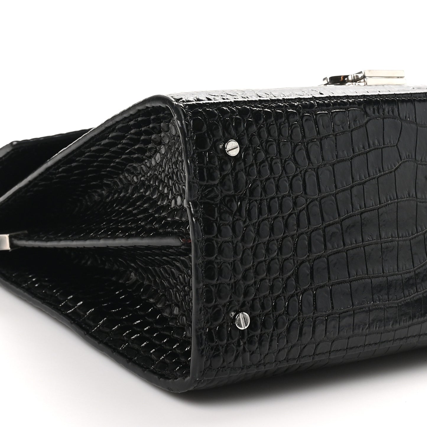 Calfskin Crocodile Embossed Medium Classic Monogram Cassandra Top Handle Black Rouge Legion