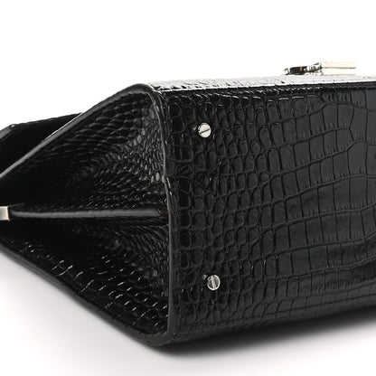 Saint Laurent Calfskin Crocodile Embossed Medium Classic Monogram Cassandra Top Handle Black Rouge Legion 8 of 9