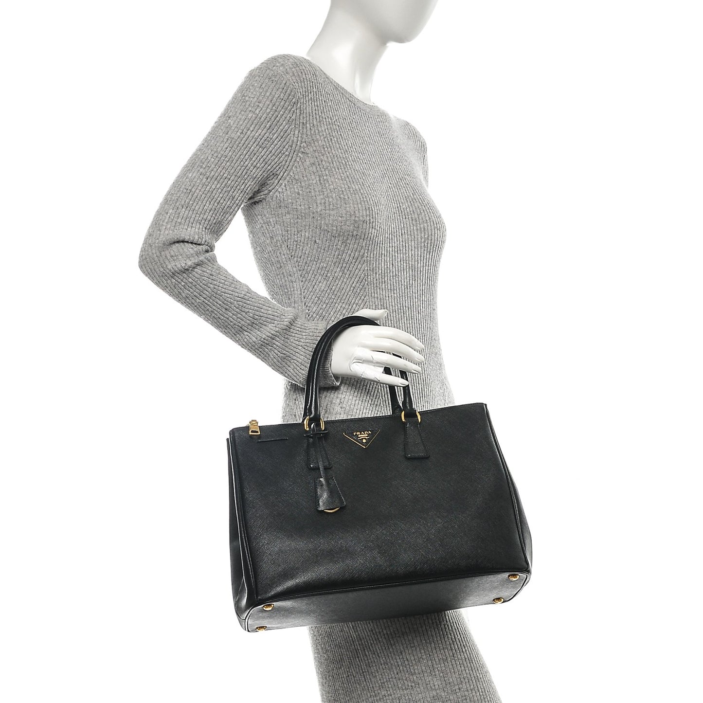 Saffiano Large Galleria Double Zip Tote Black