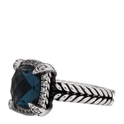 David Yurman Sterling Silver Diamond Hampton Blue Topaz 9mm Chatelaine Pave Bezel Ring 48 4.5 3 of 5